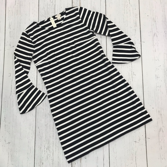 Jcrew Ruffled Bell-Sleeve Shift Dress size S black vintage champag